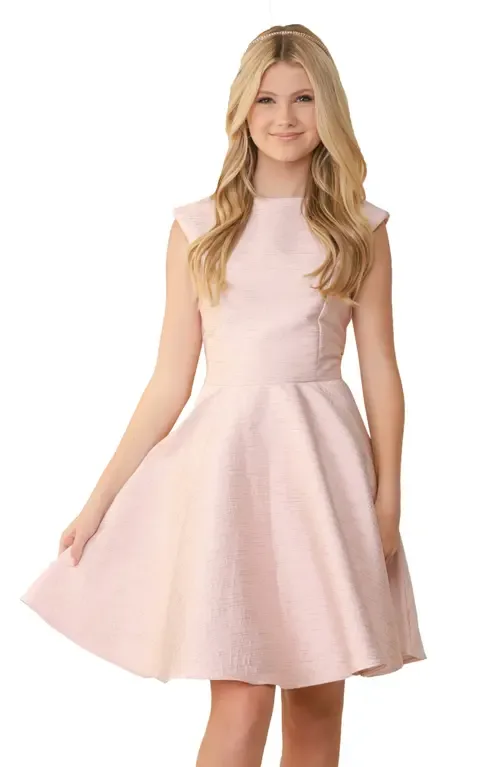 Cap Sleeve Boat Neck Dress in Longer Length by Un Deux Trois