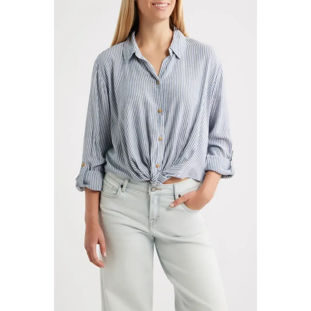 Vivica Stripe Twist Hem Button-Up Shirt by beachlunchlounge