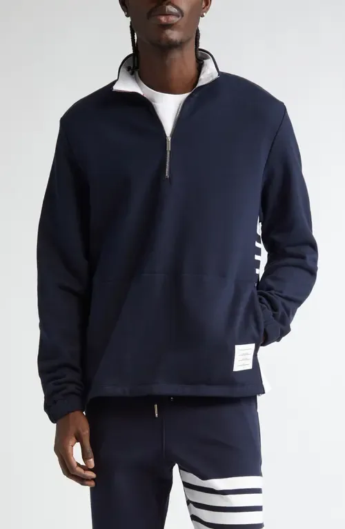 4-Bar Stripe Funnel Neck Half Zip Sweatshirt by Thom Browne