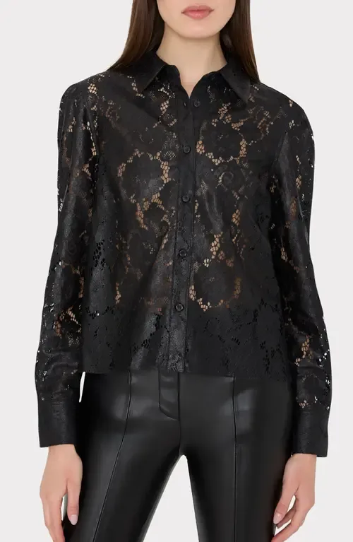 Arlo Textured Lace Button-Up Shirt by Milly