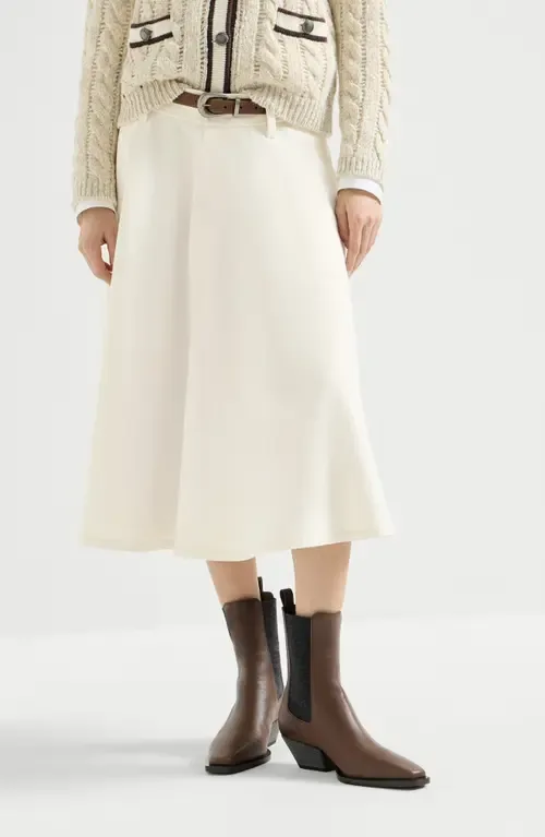 Dyed Cotton and Wool Wrinkled Denim Full Skirt with Monili by Brunello Cucinelli