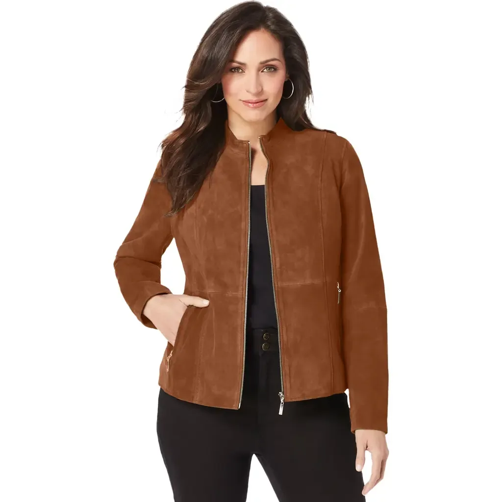 Suede Zip Front Jacket by Jessica London