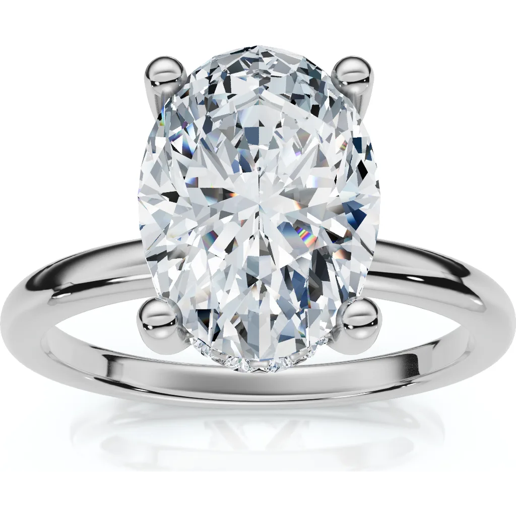 2 1/10Ct Oval Diamond Side Halo Engagement Ring 14k Gold or Platinum Lab Grown