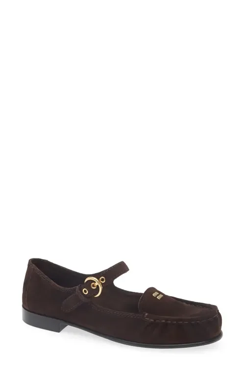 Mary Jane Loafer in Moro Suede by Miu Miu