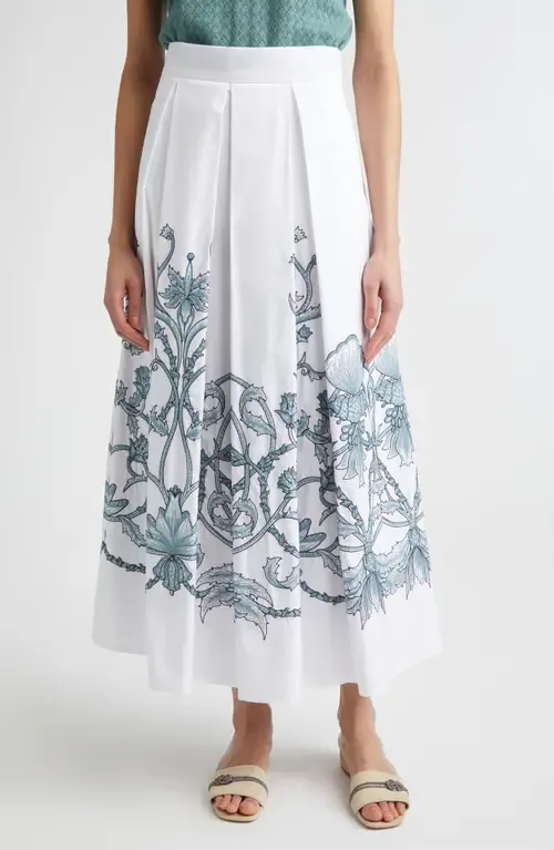 Floral Embroidered Cotton Midi Skirt by Eleventy