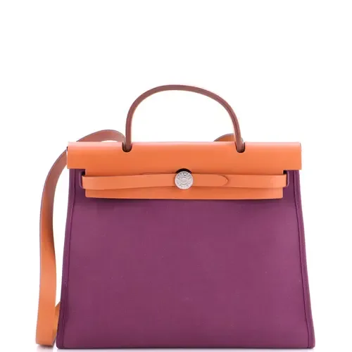 Herbag Zip Leather and Toile 31 by Pre-Owned Hermes