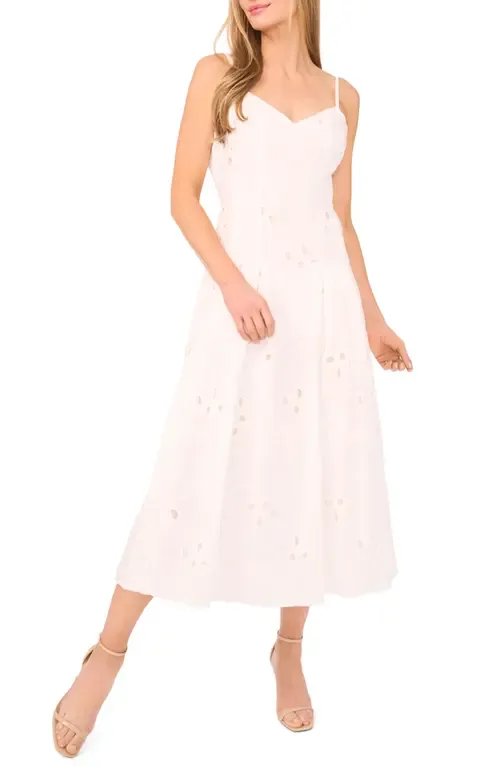 Embroidered Godet Pleat Cotton A-Line Dress by CeCe