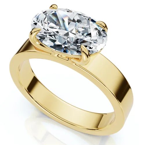 Certified 2Ct Oval East West Cigar Band Solitaire Engagement Ring Lab Grown in 14K Yellow Gold by Bliss Diamond