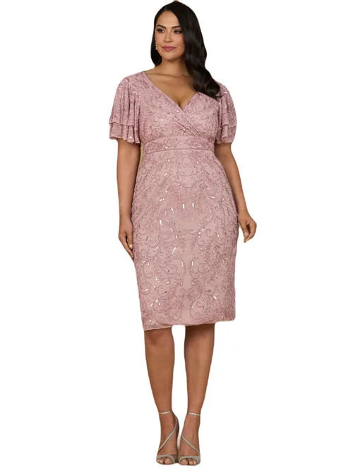 Beaded Midi Dress with Cape Sleeves by LARA New York