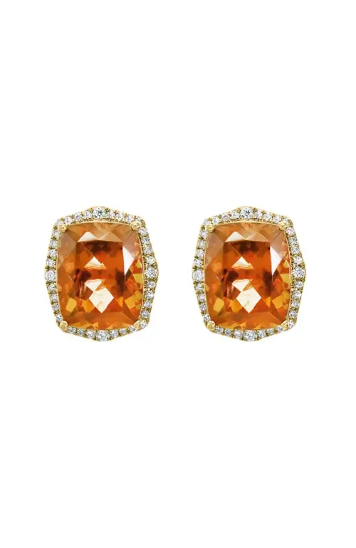 14K Yellow Gold Cushion Cut Citrine Halo Stud Earrings by EFFY