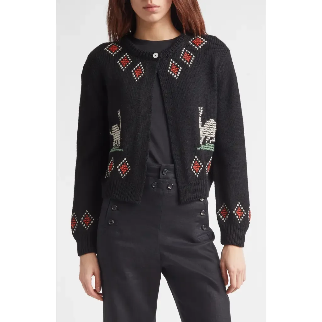 Bunny Cross Stitch Wool Cardigan by Bode