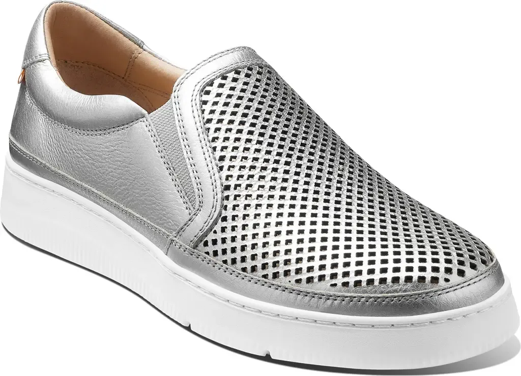 Featherlight Laguna Slip-On Sneaker in Silver Leather by Samuel Hubbard