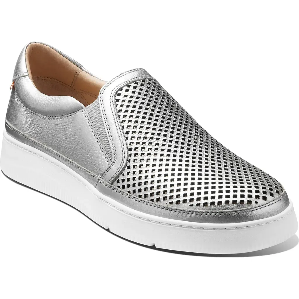 Featherlight Laguna Slip-On Sneaker in Silver Leather by Samuel Hubbard