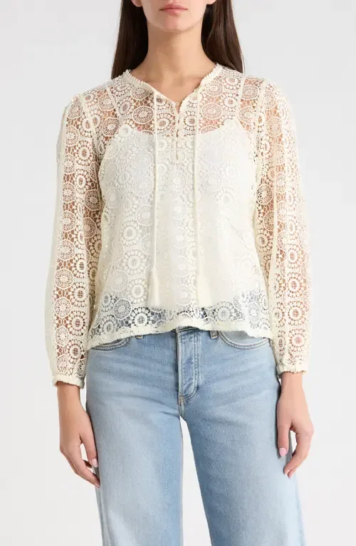 Long Sleeve Lace Tassel Top by Vince Camuto
