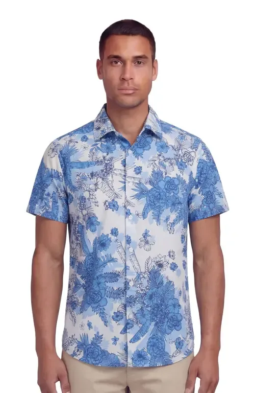 Mono Floral Printed Button Up Shirt by Lords of Harlech