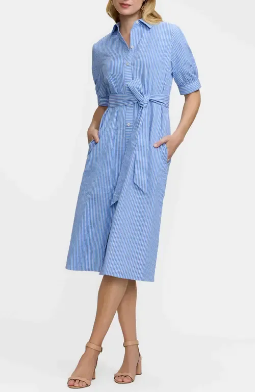 Esther Belted Stripe Cotton Shirtdress by Foxcroft