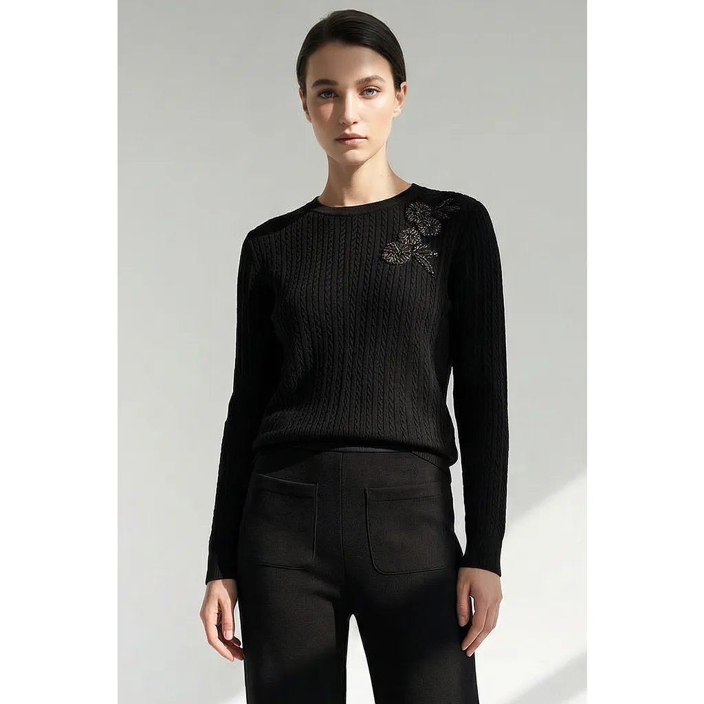 Ryann Embroidered Knit Blouse by Exquise