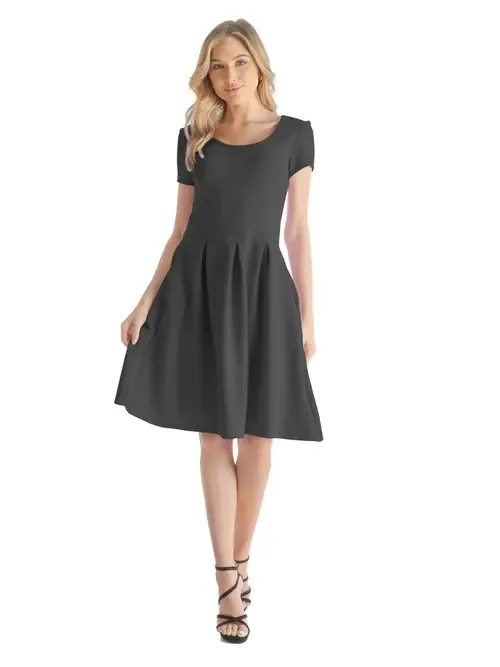 Scoop Neck Knee Length Pleated Pocket Dress by 24seven Comfort Apparel