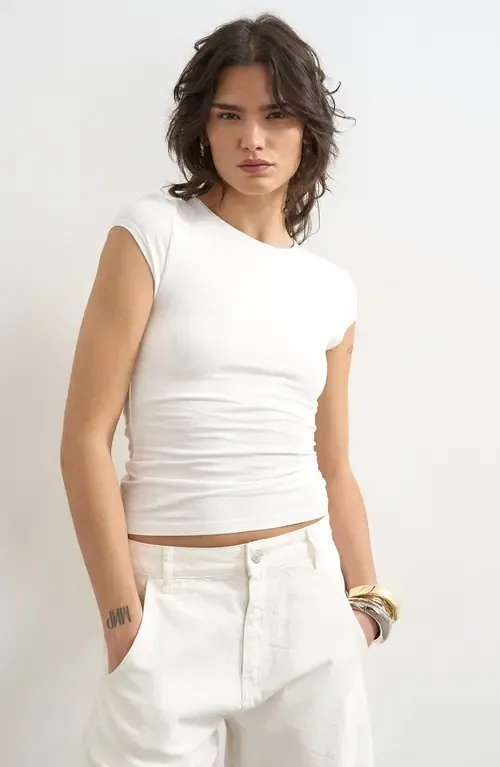Stretch Cotton Cap Sleeve T-Shirt by Topshop
