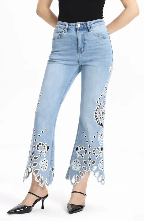 Eyelet High Waist Flare Jeans by Bayeas