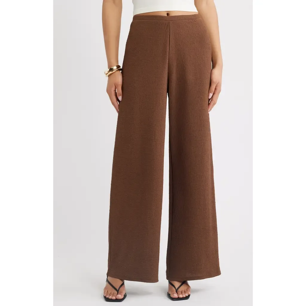 Puckered Crepe Wide Leg Pants by Open Edit