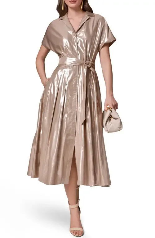Metallic Belted Shirtdress by Donna Karan New York