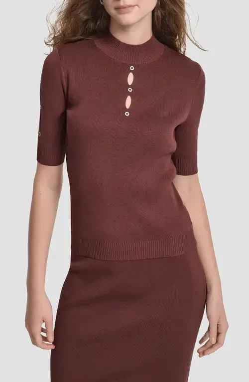 Cutout Grommet Mock Neck Sweater by DKNY