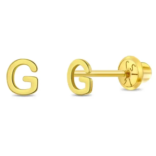 14k Itsy Bitsy Initial Letter Earrings in Letter G by In Season Jewelry