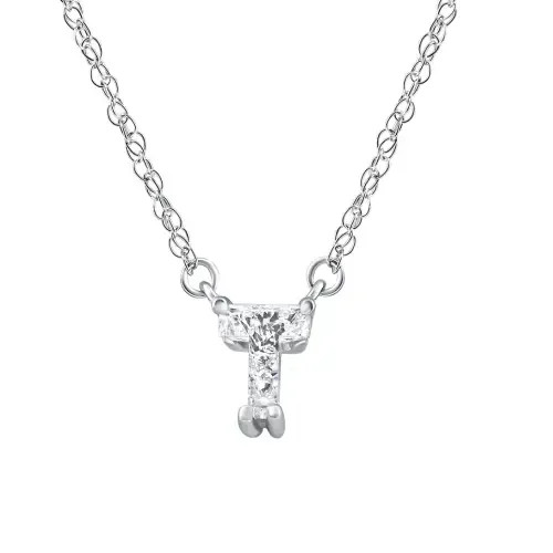 Diamond "T" Initial Pendant 18" Necklace 14K Gold Lab Grown by Bliss Diamond