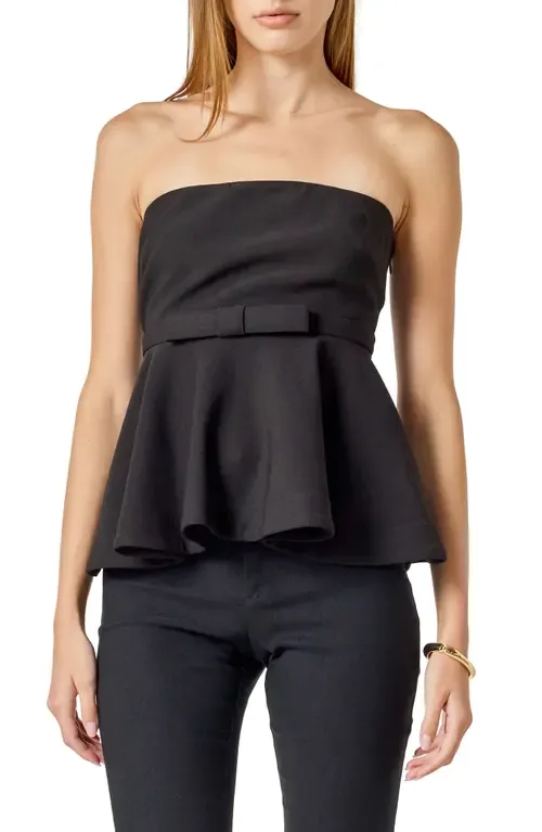 Bow Strapless Peplum Top by Endless Rose
