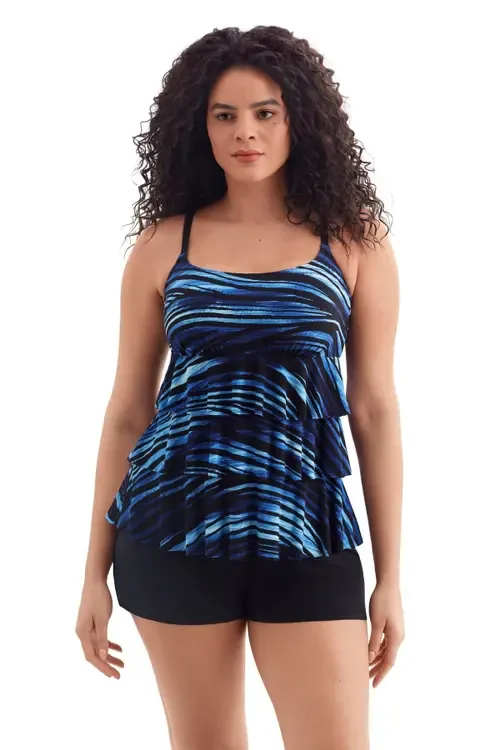 Faux Ruffle Shortini Long Torso Swimsuit by Longitude