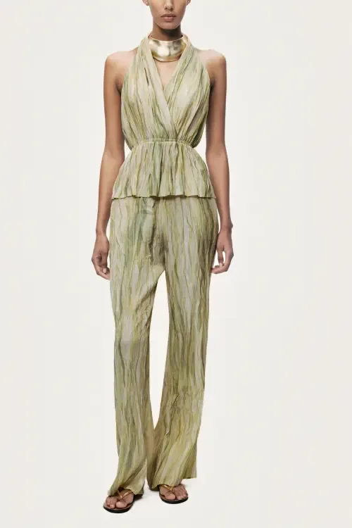 Halterneck Peplum Top with Ring Chain Back Detail