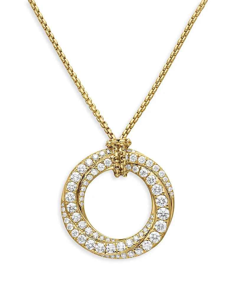 Pave Crossover Pendant Necklace in 18K Yellow Gold with Diamonds, 21mm