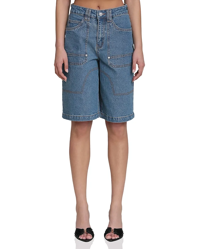 Avec Les Filles Denim Wide Leg Carpenter Cargo Shorts by Avec Les Filles
