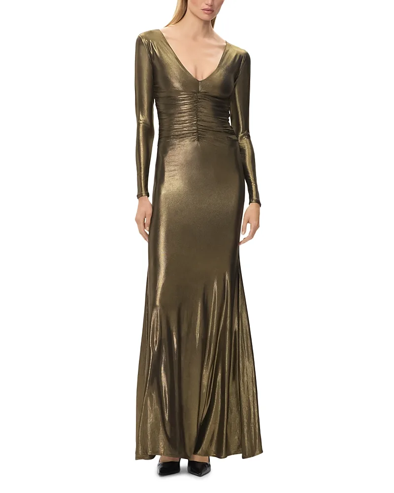 The Dakota Metallic Ruched Gown by Herve Leger