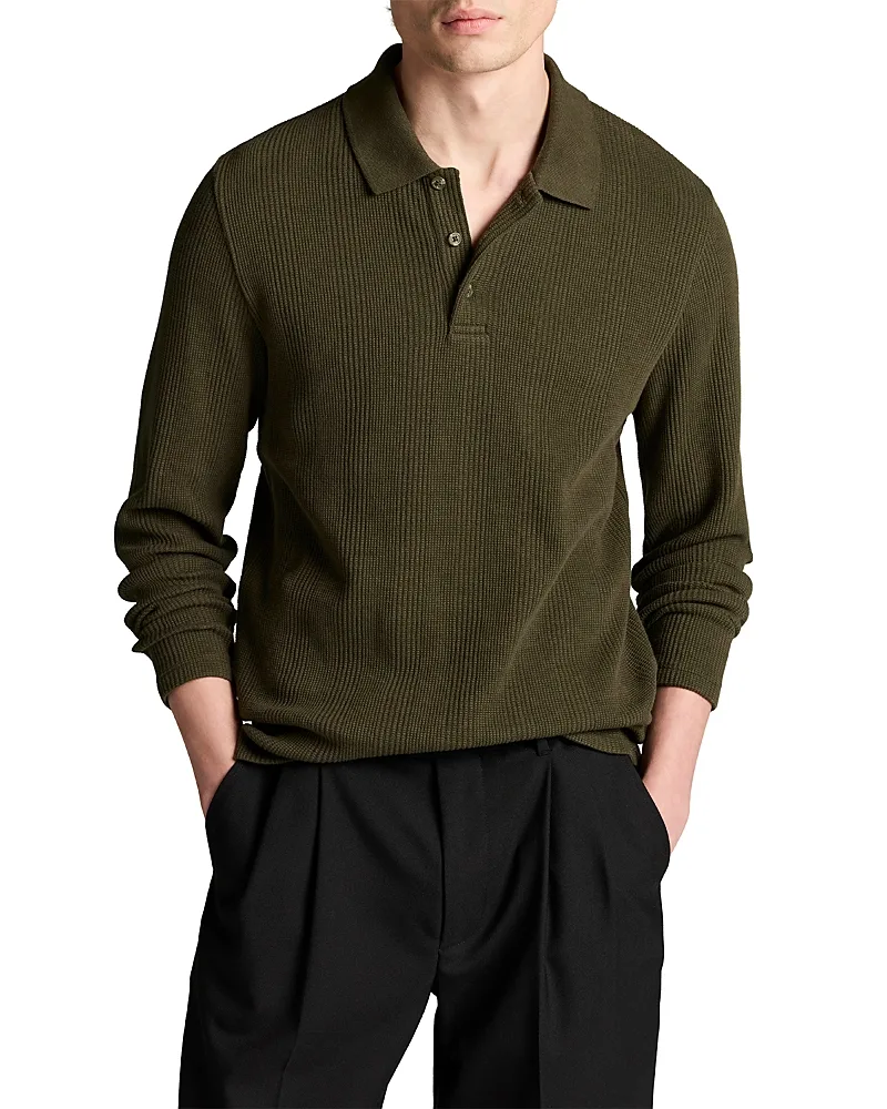 Variegated Texture Long Sleeve Polo by Vince