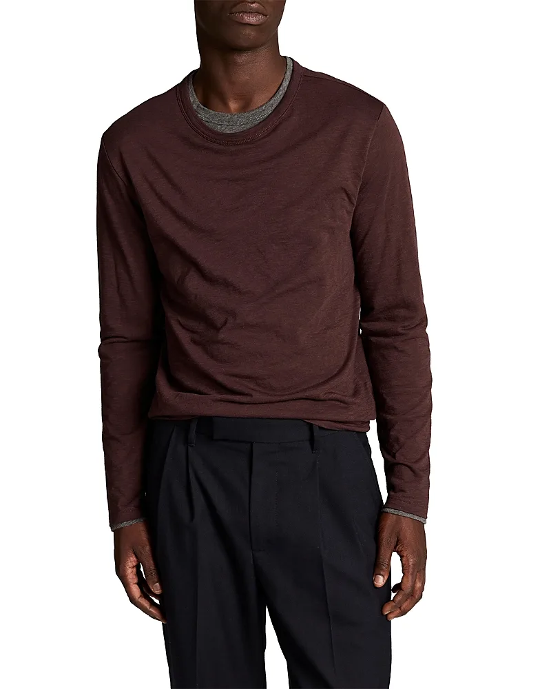 Fine Slub Double Layer Long Sleeve Crewneck Shirt by Vince