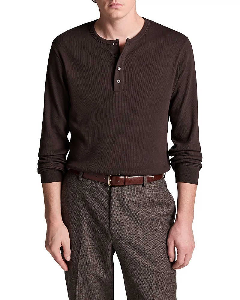 Ribbed Stretch Cotton Henley Shirt by Vince