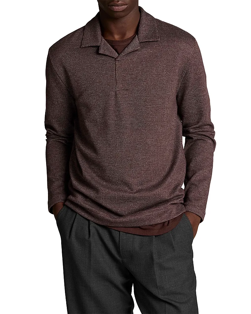 Blurred Birdseye Long Sleeve Polo Shirt by Vince