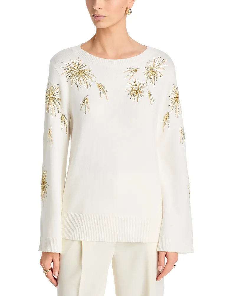 T Tahari Embellished Crewneck Sweater
