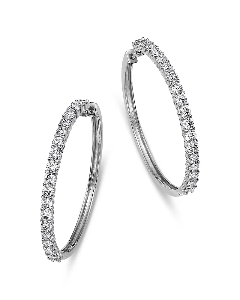 Diamond Hoop Earrings in 14K White Gold, 3.0 Tcw