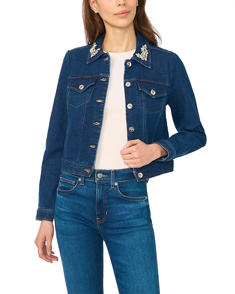 Denim Embellished Jacket by CeCe