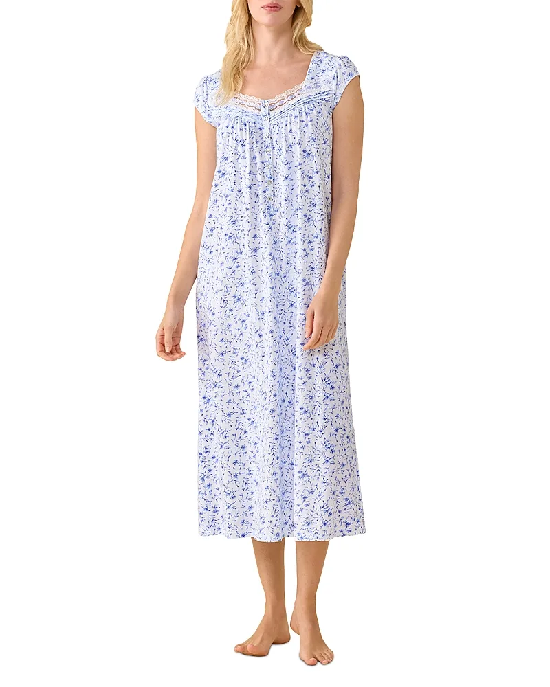 Printed Cotton Jersey Cap Sleeve Nightgown by Eileen West