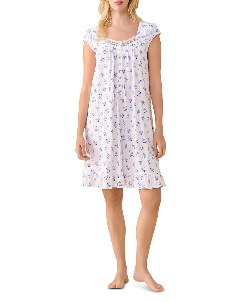 Printed Cotton Jersey Cap Sleeve Short Nightgown