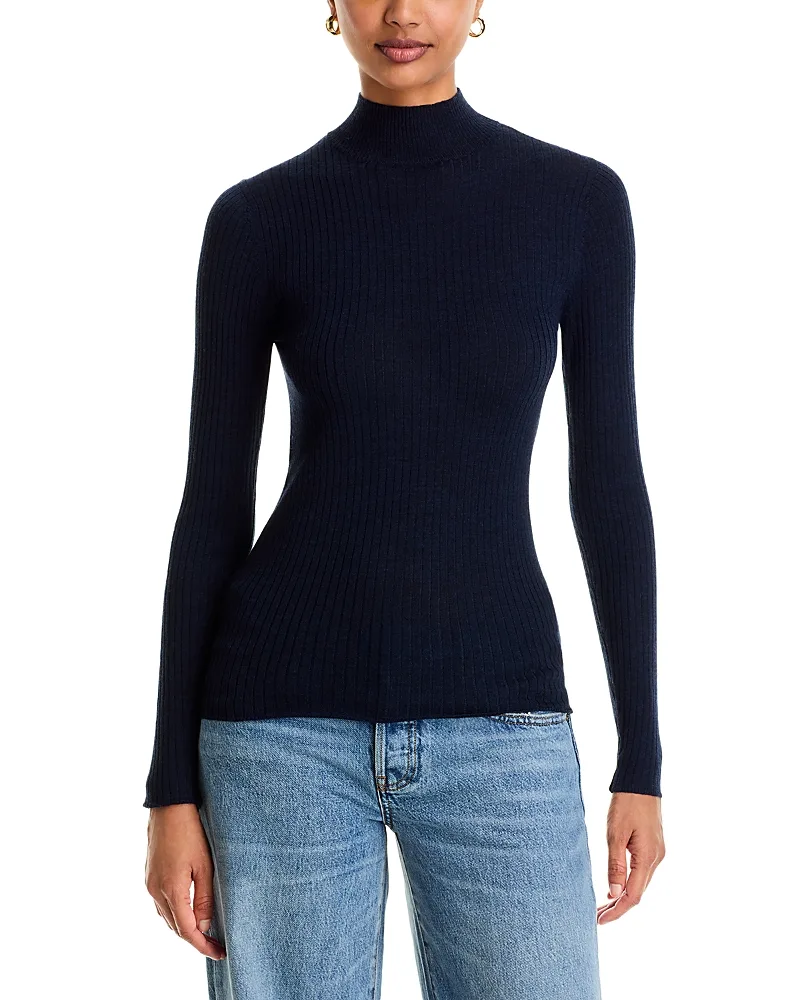 Filatures Merino Wool Rib Knit Turtleneck Sweater