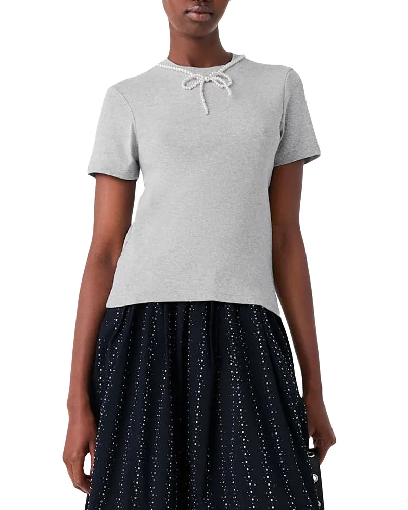 Imitation Pearl Beaded Collar Tee by Maje