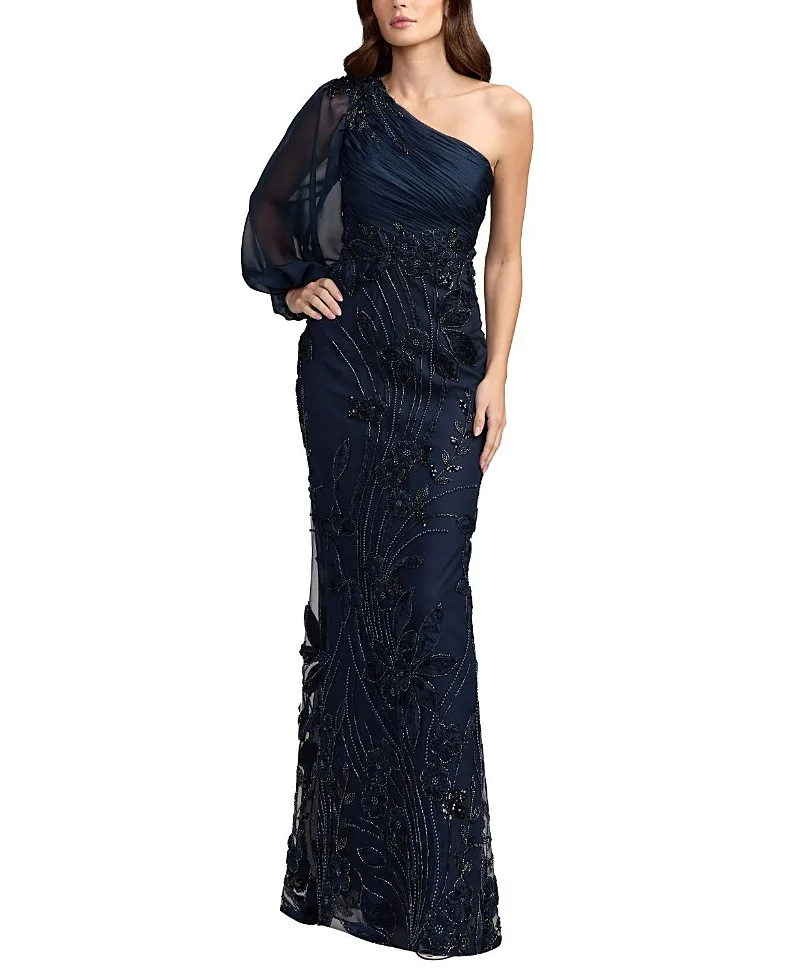 Mac Duggal One Sleeve Chiffon Embellished Gown by M.A.C.