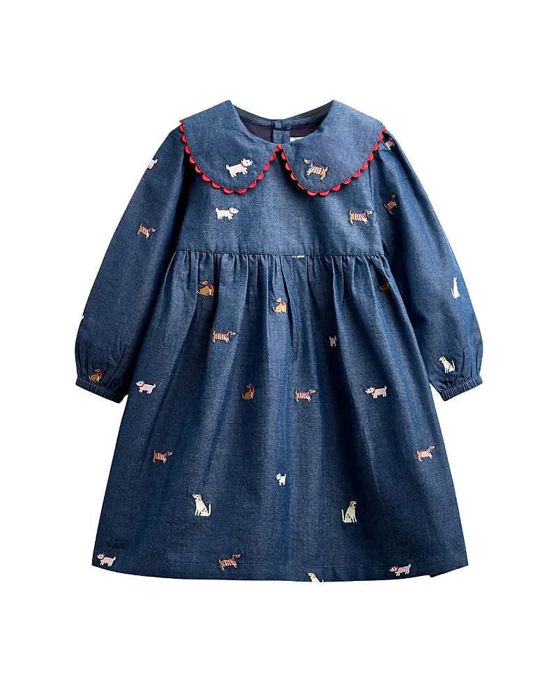 JoJo Maman Bebe Long Sleeve Embroidered Chambray Dress by bebe