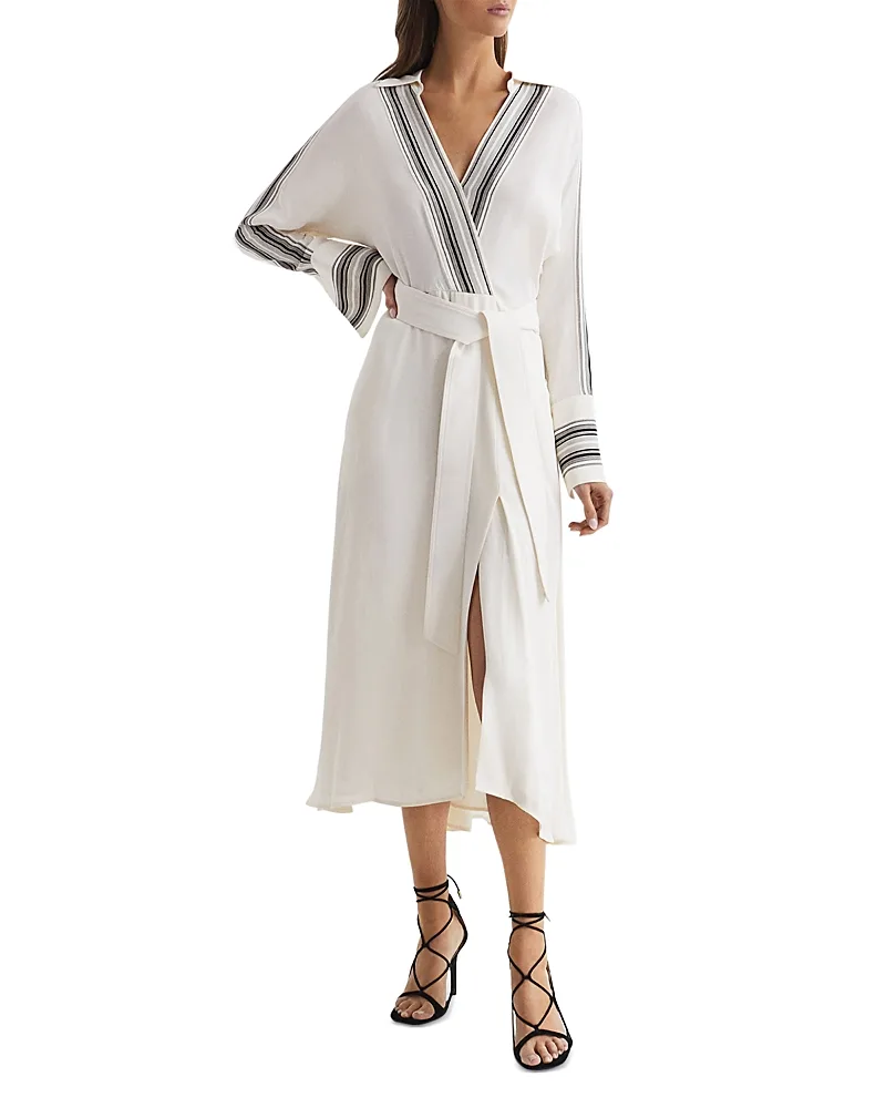 Nyla Striped Trim Midi Dress by Reiss