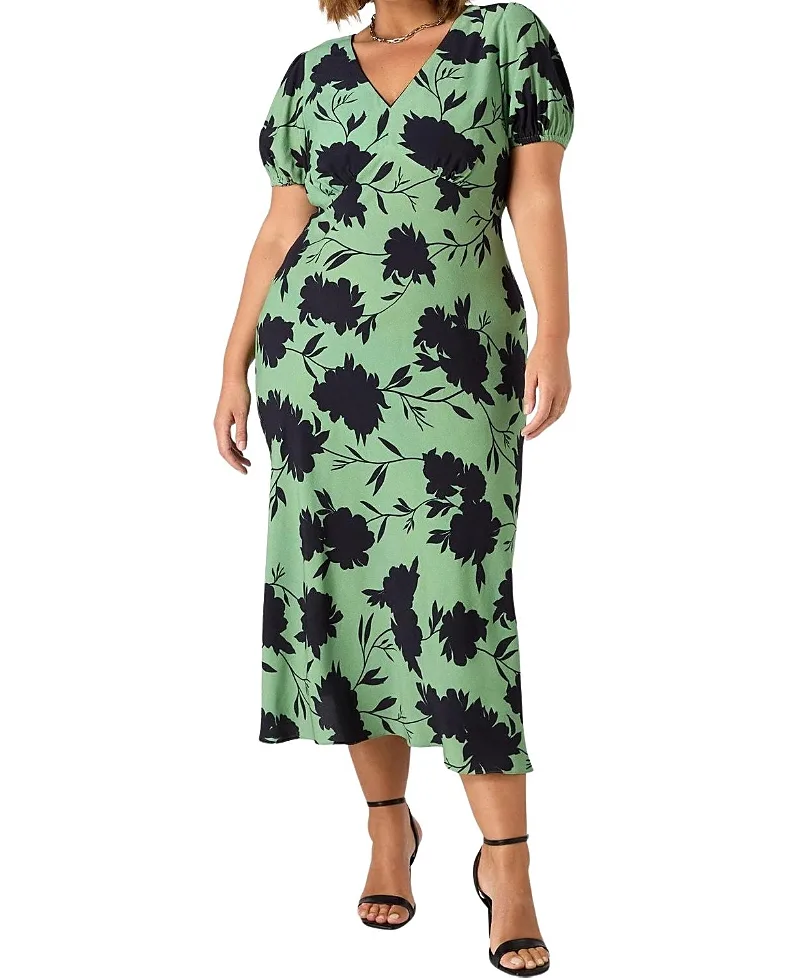 Floral Print Puff Sleeve Midi Dress by Live Unlimited